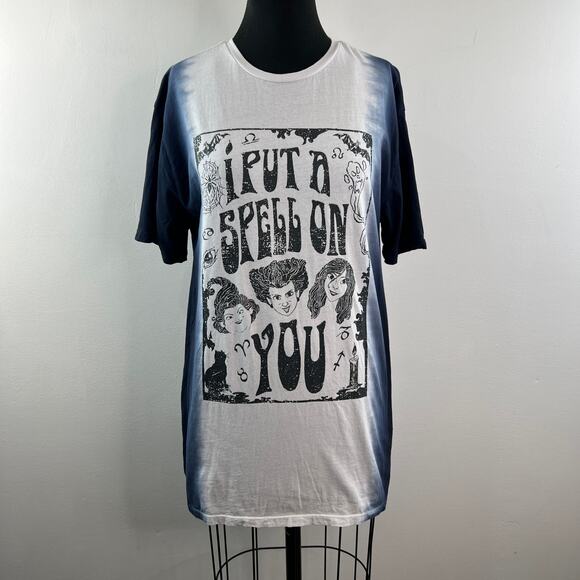 DISNEY I Put a Spell On You HOCUS POCUS White Blue Organic Cotton Tie Dye Top M - Picture 3 of 9